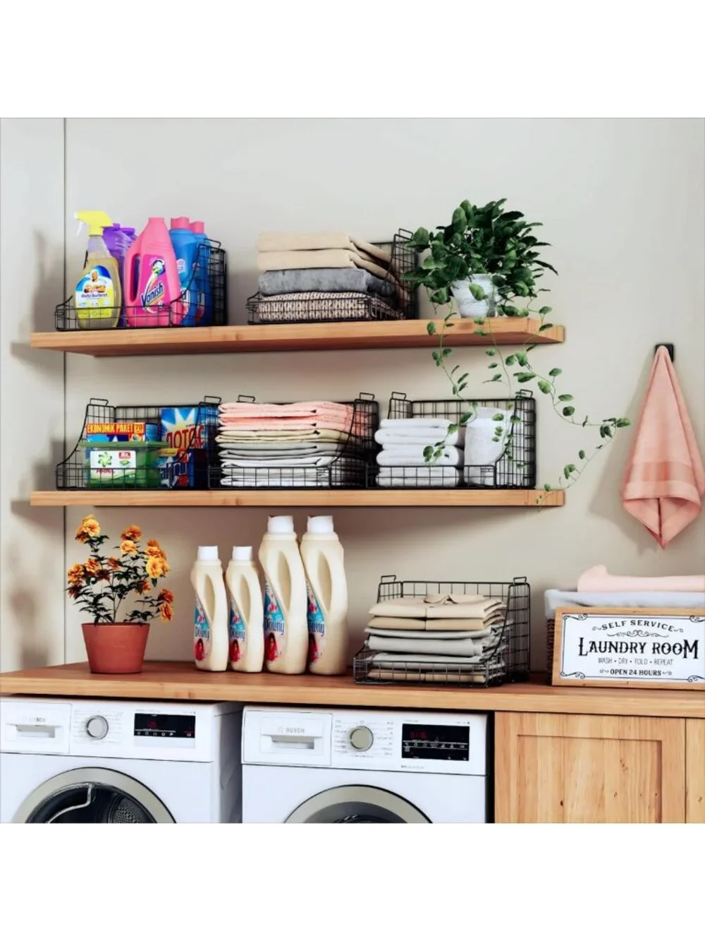 4-Pack Stackable Wire Baskets for Closet Organization, Rustic Metal Storage Bins